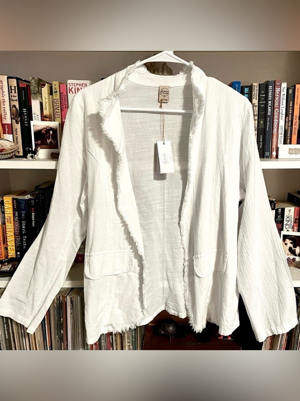 Blanco by Nature 100% White Peruvian Pima Cotton Jacket Large Blazer Fringe